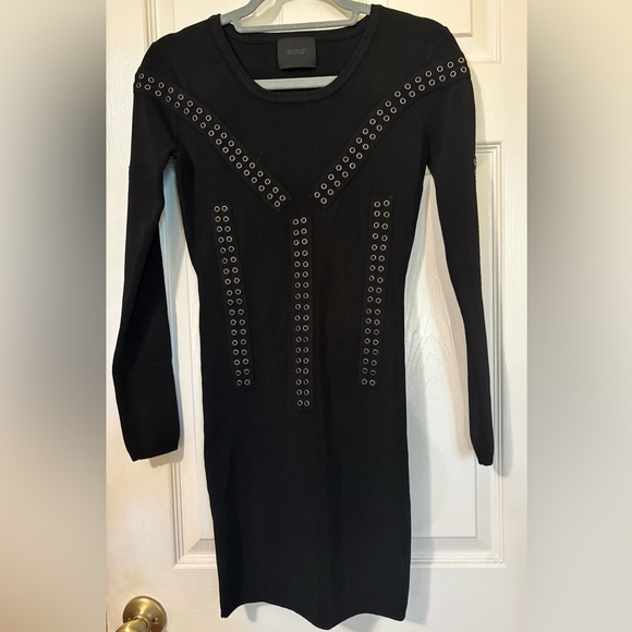Black Embellished V-Neck Bodycon Dress - Picture 1 of 5